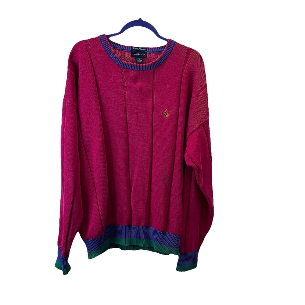 GANT Hand Framed Mens Cable Knit Pink Purple Sweater Preppy VTG Size XL